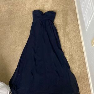 Beautiful navy formal gown, built in bra and unique train at back
